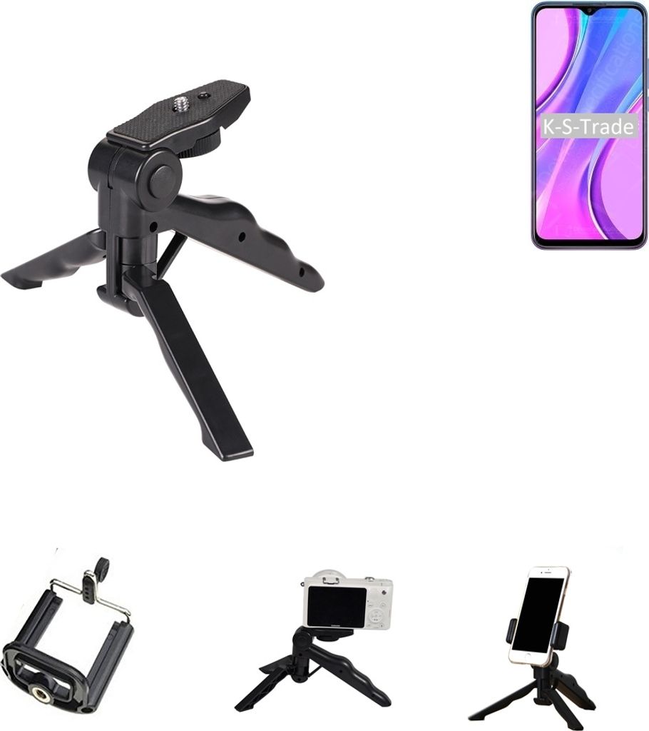 K-S-Trade Stativ Tisch-Ständer Dreibein Handy-Stativ Ständer kompatibel mit Xiaomi Redmi 9 Mini-Stativ Smartphone Tripod Handy-Stativ aus Plastik