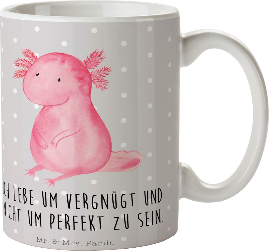 Mr. & Mrs. Panda Tasse Axolotl Niedlich - Grau Pastell - Geschenk, Vergnügt, Liebe, Teetasse, Henkelbecher, Kaffeebecher, Kaffeetasse, Fröhlich, ...