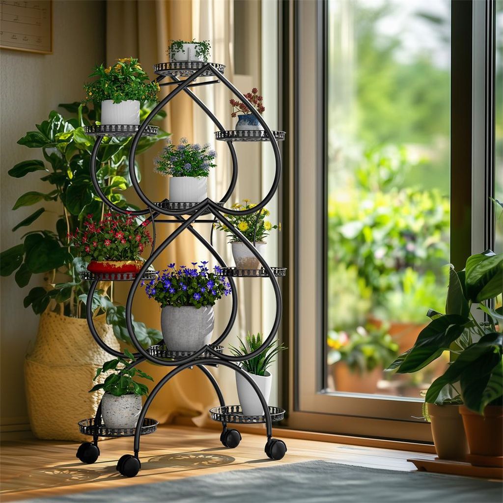 WISFOR Blumenregal Metall, Pflanzenregal Pflanzentreppe mit 9 Ablagen, 120cm Hoch Blumenstnder für Garten Balkon Wohnzimmer Indoor Outdoor