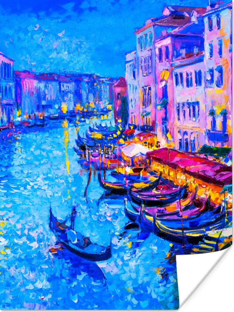 MuchoWow Poster Malerei - Italien - Boot - Wasser - Architektur 60x80 cm - Schlafzimmer Dekoration