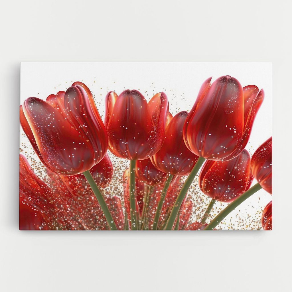 ARTHUB Leinwandbild 70x100 cm, Glitter Red Tulips | Wohnzimmerdekoration, Hängende Bilder, Wanddekoration, Heimdekoration, Blumen, Tulpen