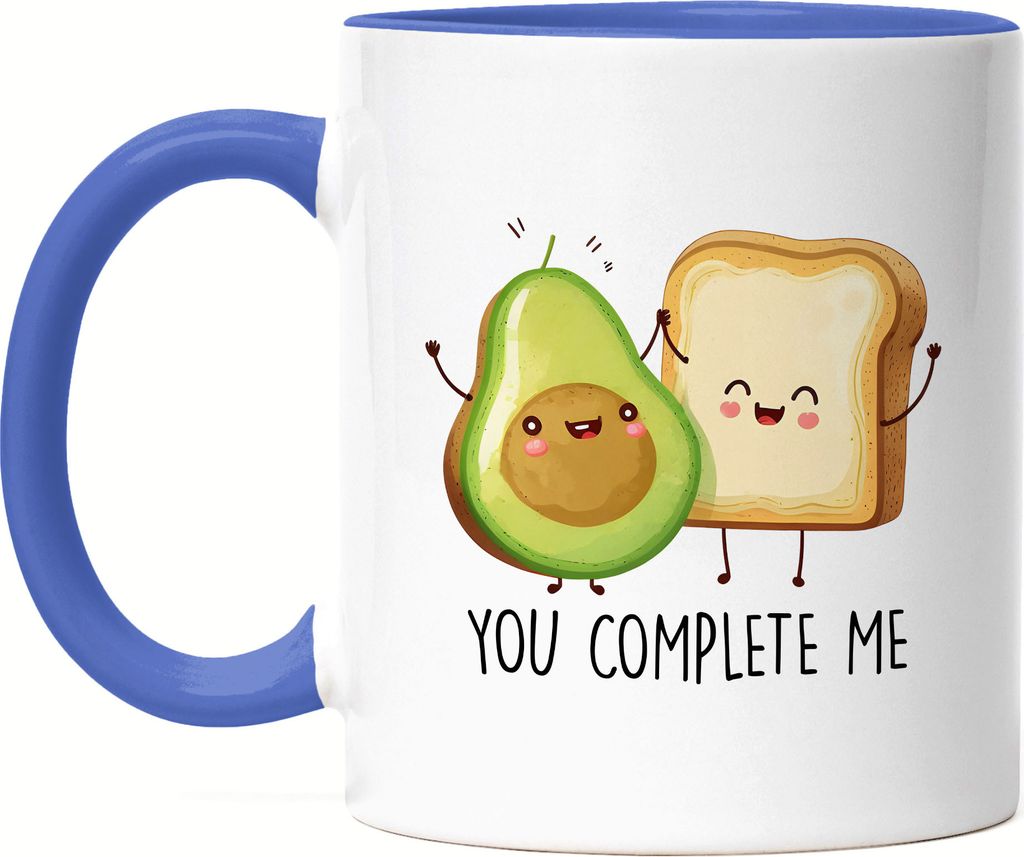 You Complete Me Tasse Blau Avocado Toast Brot Valentinstag Freundin Freund Süß Geschenkidee Paar Liebe