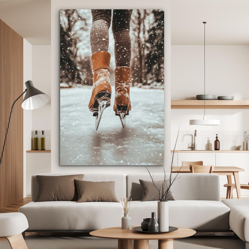 MuchoWow Wanddekoration Metall Metallbild Wandkunst 100x150 cm Schlittschuhlaufen - Eis - Winter - Schnee MuchoWow Aluminium Gemälde - Bild