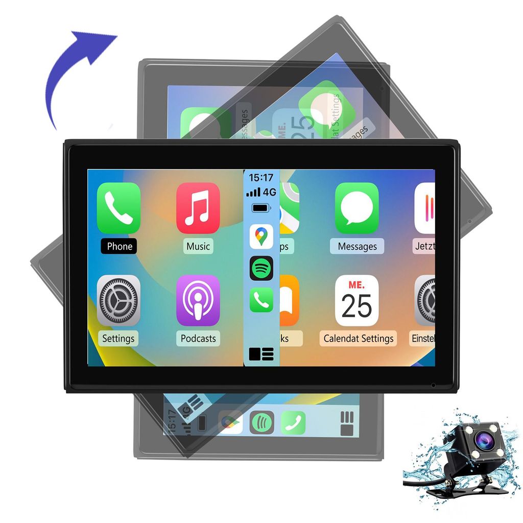 9-Zoll-Magnetdisplay 360 Grad drehbar CarPlay android auto AUX FM-Radio Bluetooth Kamera 1024 x 600 GPS-Navigation