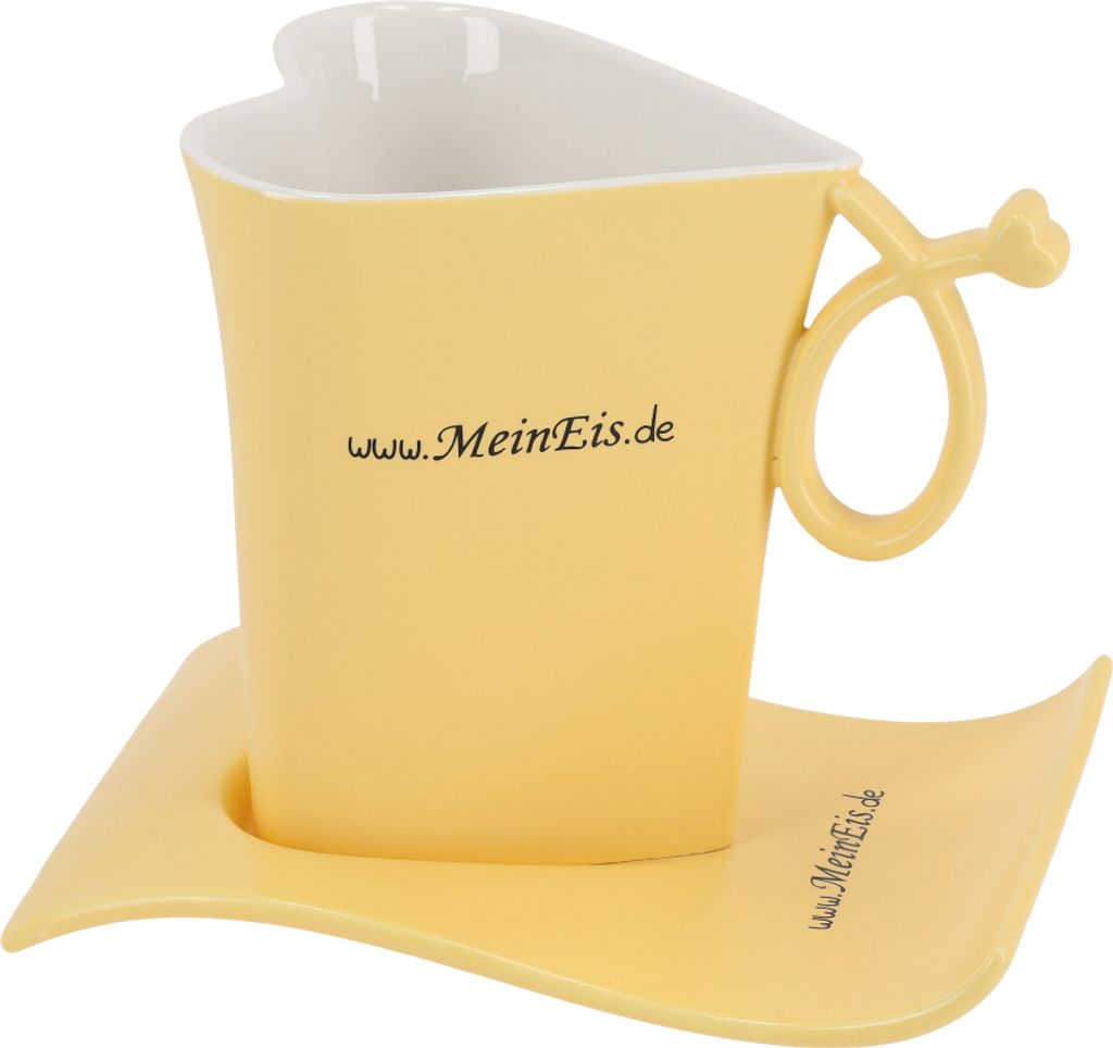 TIBU Tasse und Untertasse Set Herzform Beige Keramik für Kaffee Tee kreatives Geschenk Valentinstag Geburtstag (400ml)