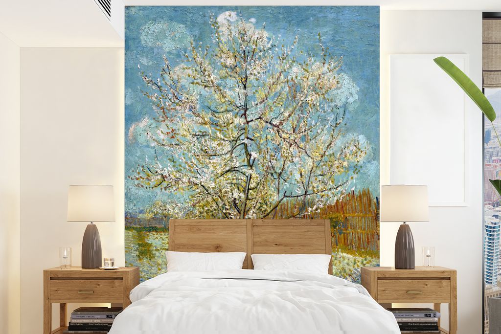 MuchoWow Fototapete für Wohnzimmer oder Schlafzimmer Wandtapete Vinyl Motivtapete Blühender Pfirsichbaum - Vincent van Gogh - 205x280 cm - Wand...