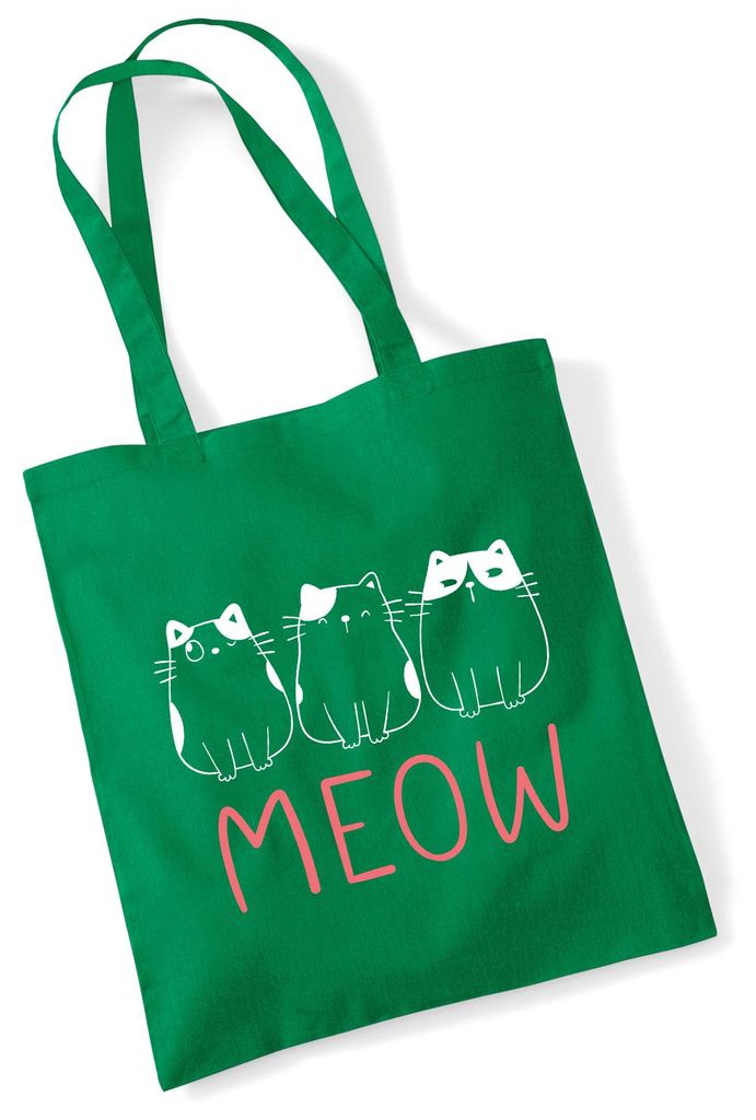 Huuraa Jutebeutel Katzen Meow Comic 10 Liter Kelly Green Baumwolle Tasche Geschenkidee