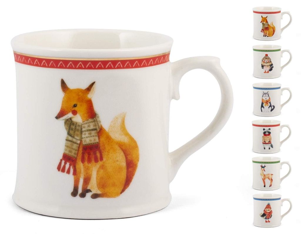 H&H 6er-Set Tassen, New Bone China, Wintertierdekor, cc350