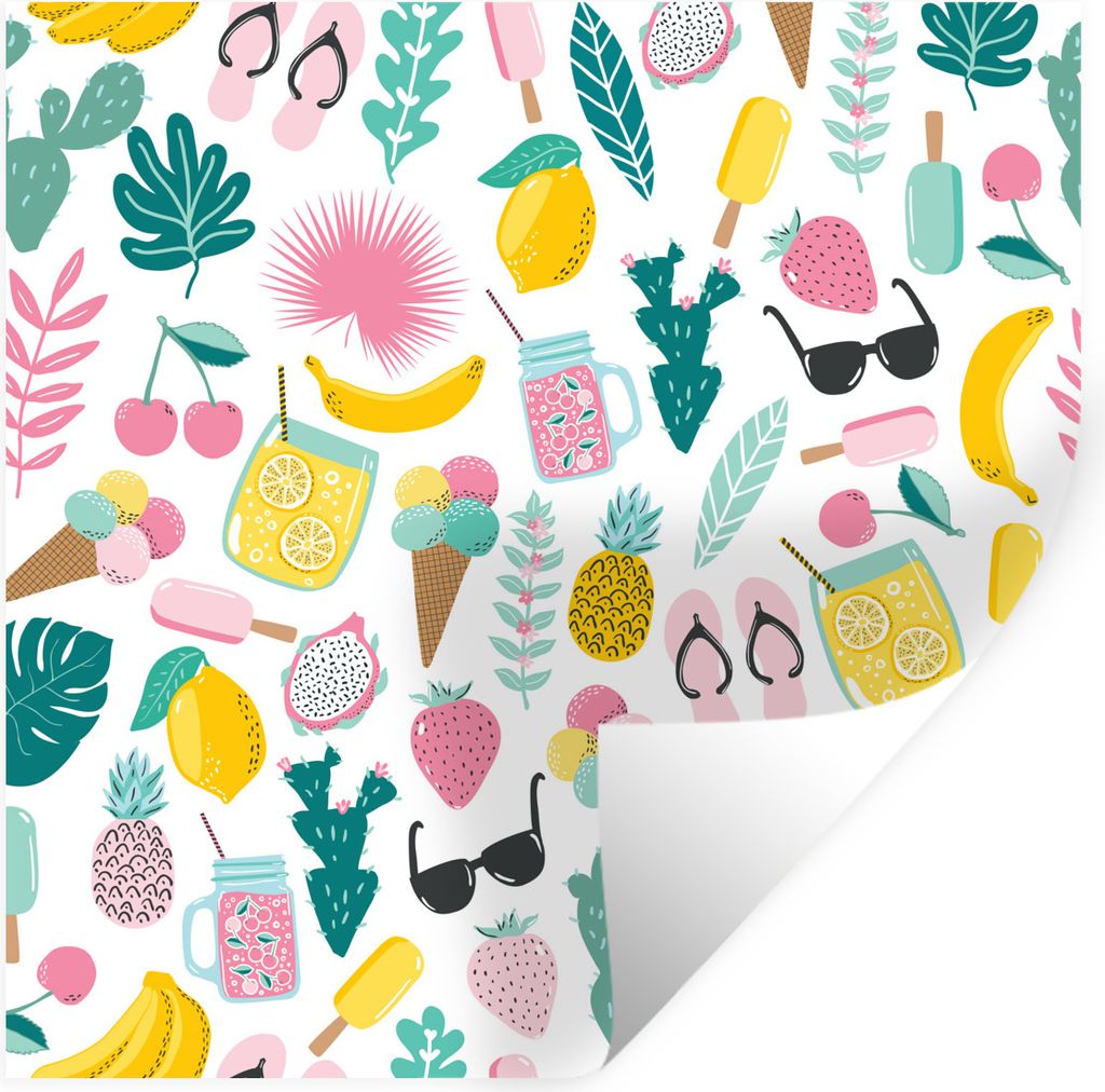 MuchoWow Wandtattoo Wandsticker Wandaufkleber Sommer - Elemente - Muster 50x50 cm Selbstklebend und Repositionierbar - Selbstklebend - Fototapeten