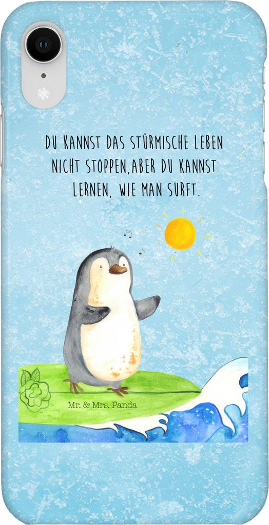 Mr. & Mrs. Panda Iphone XR Handyhülle Pinguin Surfer - Eisblau - Geschenk, Portugal, Motiviert, Handy Case, Premium Kunststoff, Urlaub, Optimistisch