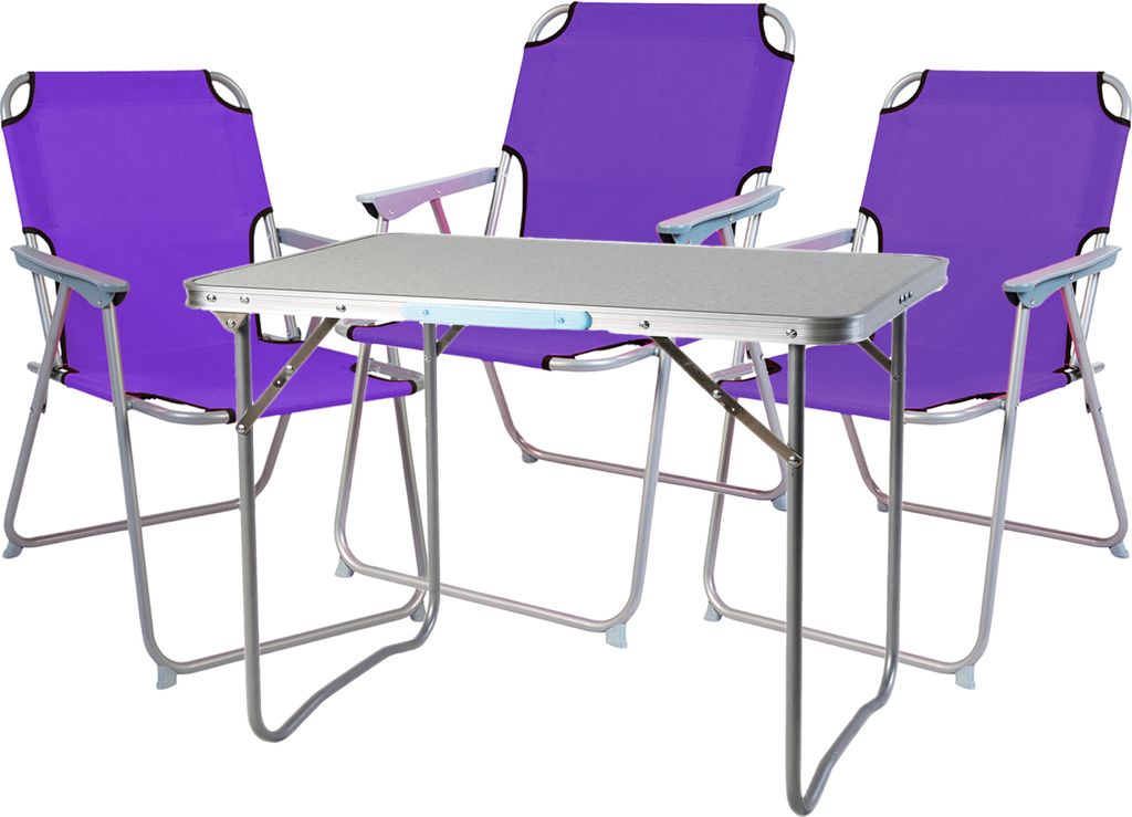 4-teiliges Campingmöbel Set Alu L70xB50xH59cm lila