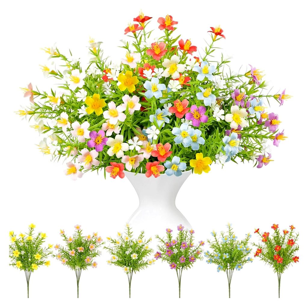 Künstliche Blumen Wetterfest Deko Blumen Kunstblumen Balkonpflanzen Seidenblumen für Innen und Außen (6 Stück)