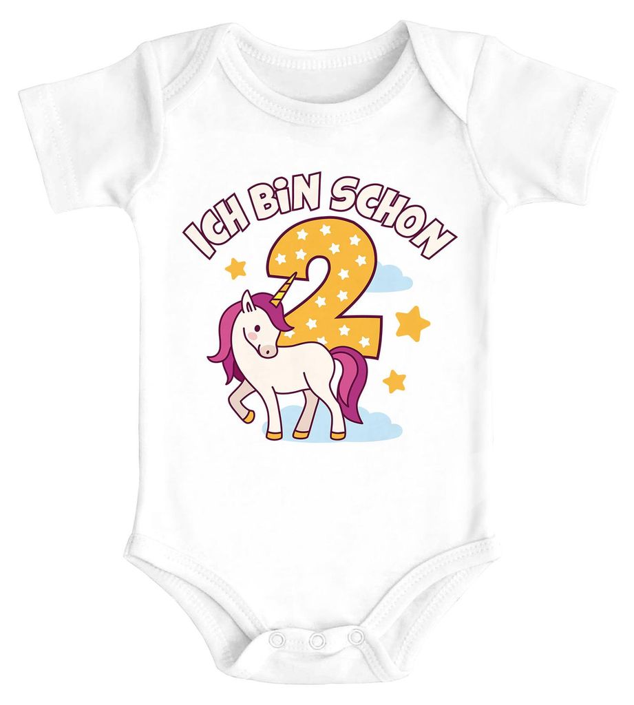 Babybody erster Geburtstag Einhorn Alter Zahl Spruch Ich bin schon 1 (2) kurzarm Body Baumwolle Moonworks 2 Jahre weiß 0-3 Monate