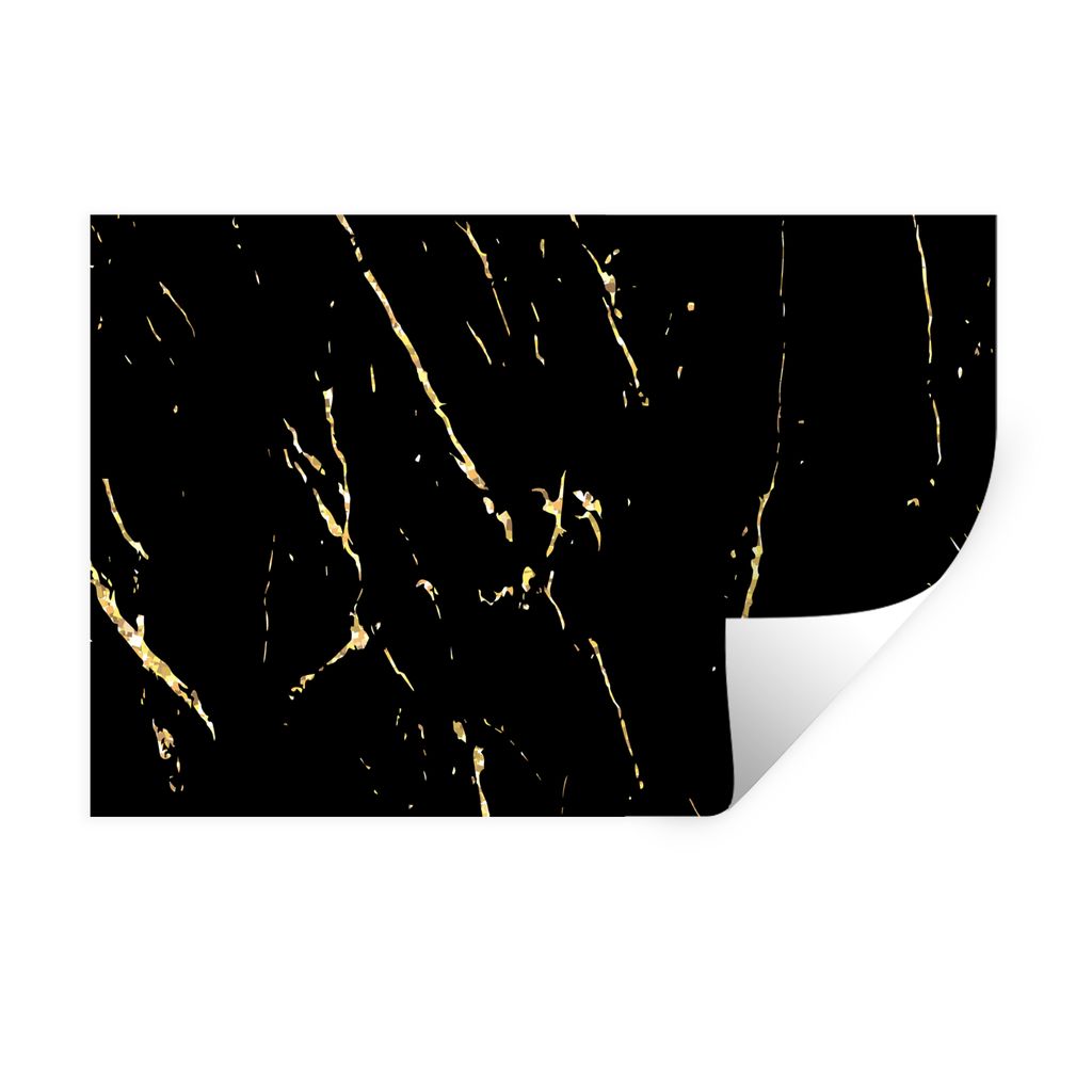 MuchoWow Wandtattoo Wandsticker Wandaufkleber Marmor - Schwarz - Gold - Luxus 30x20 cm Selbstklebend und Repositionierbar - Wierderverwendbar - S...