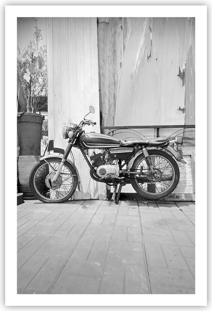 Poster - Poster ohne Rahmen - Alt Motorrad Schwarz und Weiß - 61x91,5 cm - Wand Bild - Wanddeko - Wandbilder - Kunstposter - Wandposter - Bilder -...