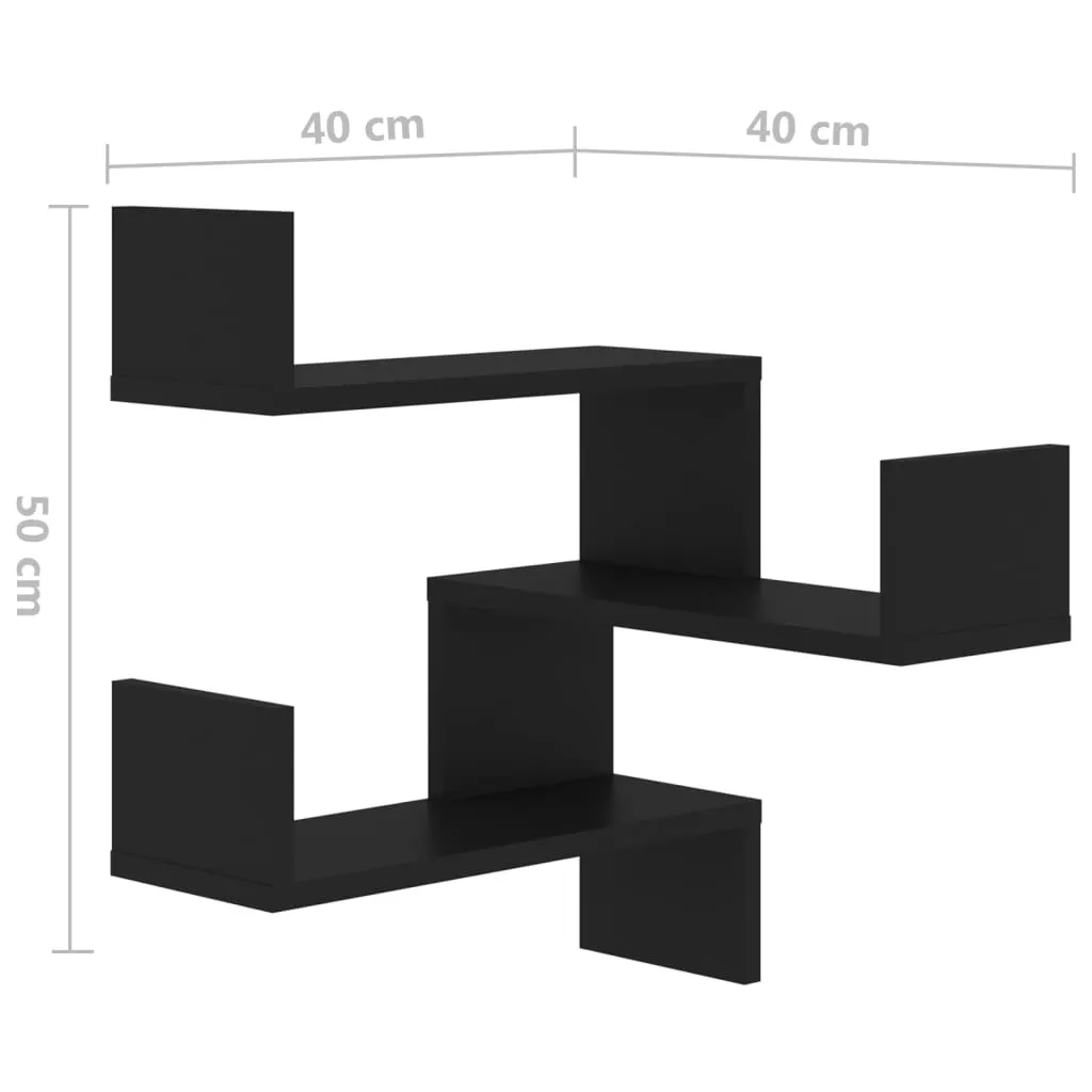 Lot de 2 étagères murales d'angle noires en bois aggloméré 40x40x50 cm