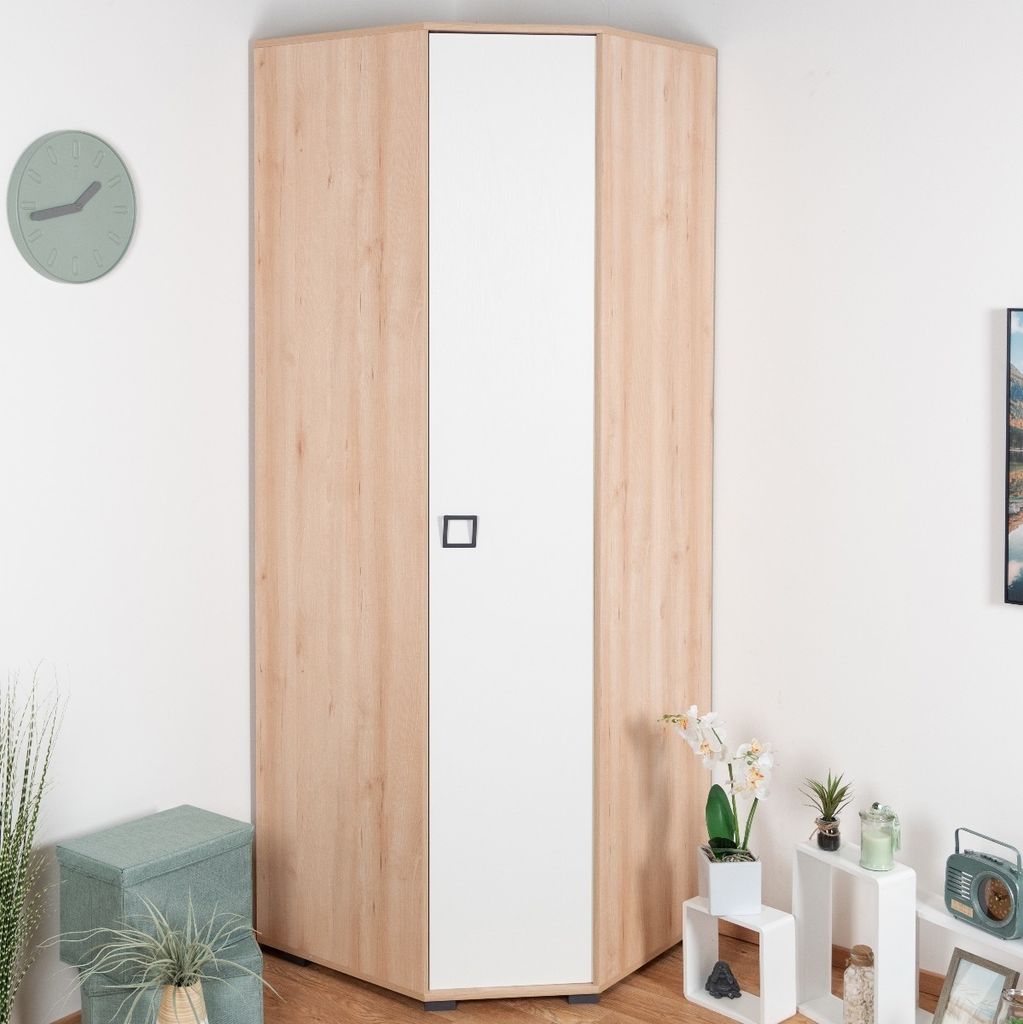 Drehtürenschrank / Eckkleiderschrank 20, Farbe: Buche / Weiß - 236 x 86 x 86 cm (H x B x T)