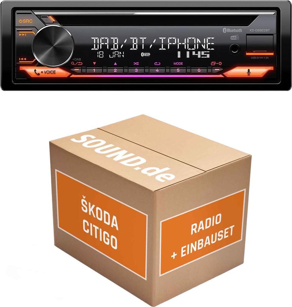 Autoradio Einbaupaket JVC KD-DB922BT passend für Skoda Citigo + Facelift | Bluetooth Telefonieren Audiostreaming
