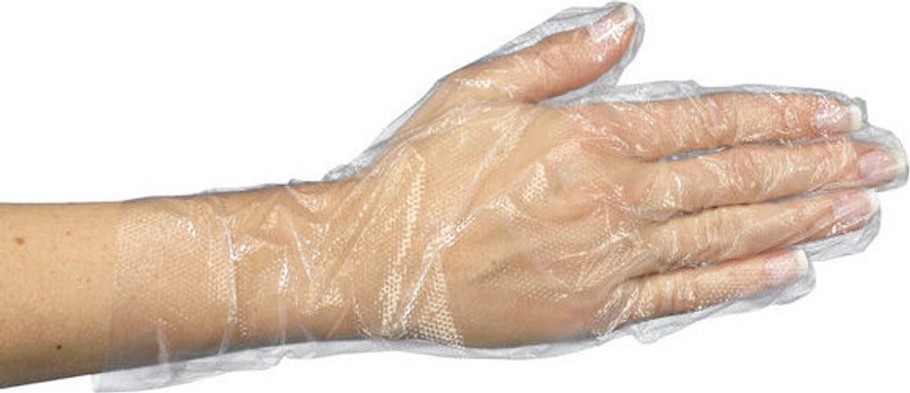2500x Einweghandschuhe aus PE transparent gehämmert in Spenderkarton Größe M