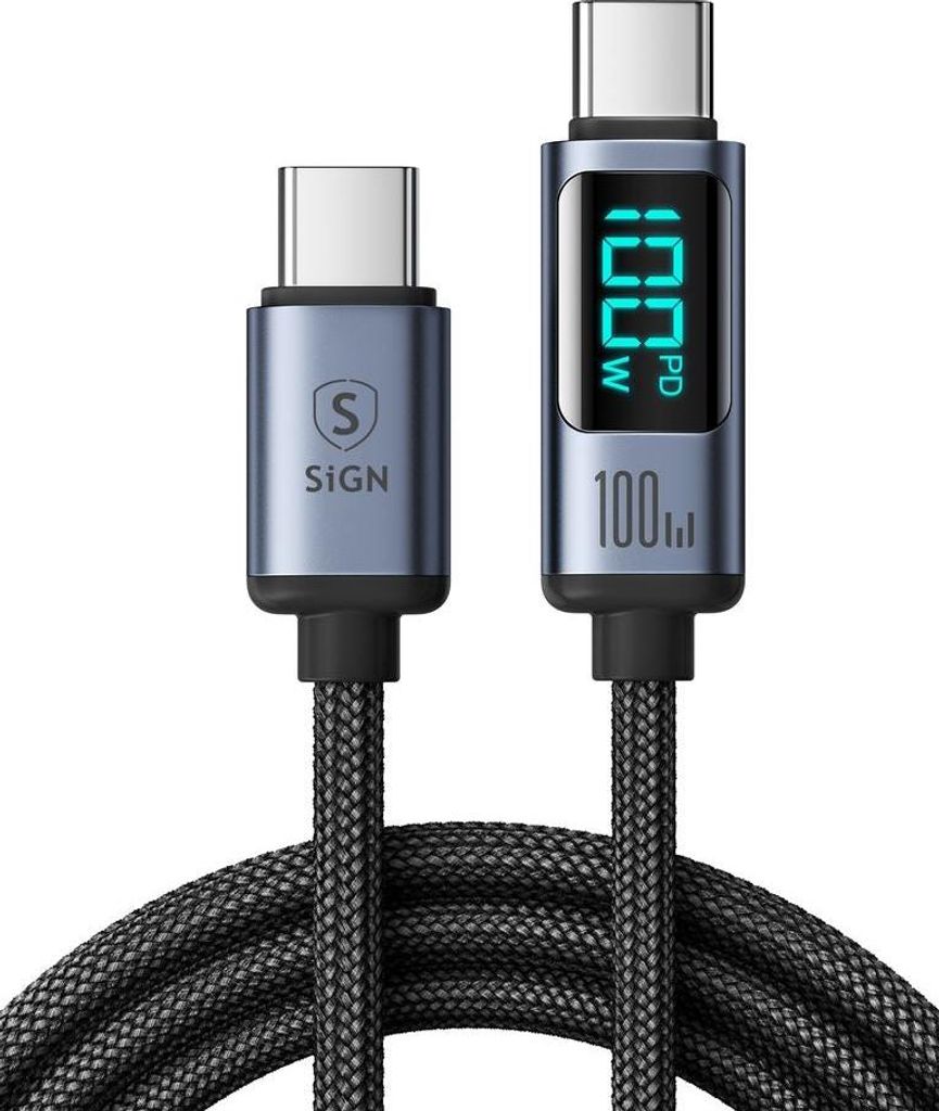 Kábel USB-C na USB-C 100 W s displejom, 1,2 m - čierny Obrázok produktu 