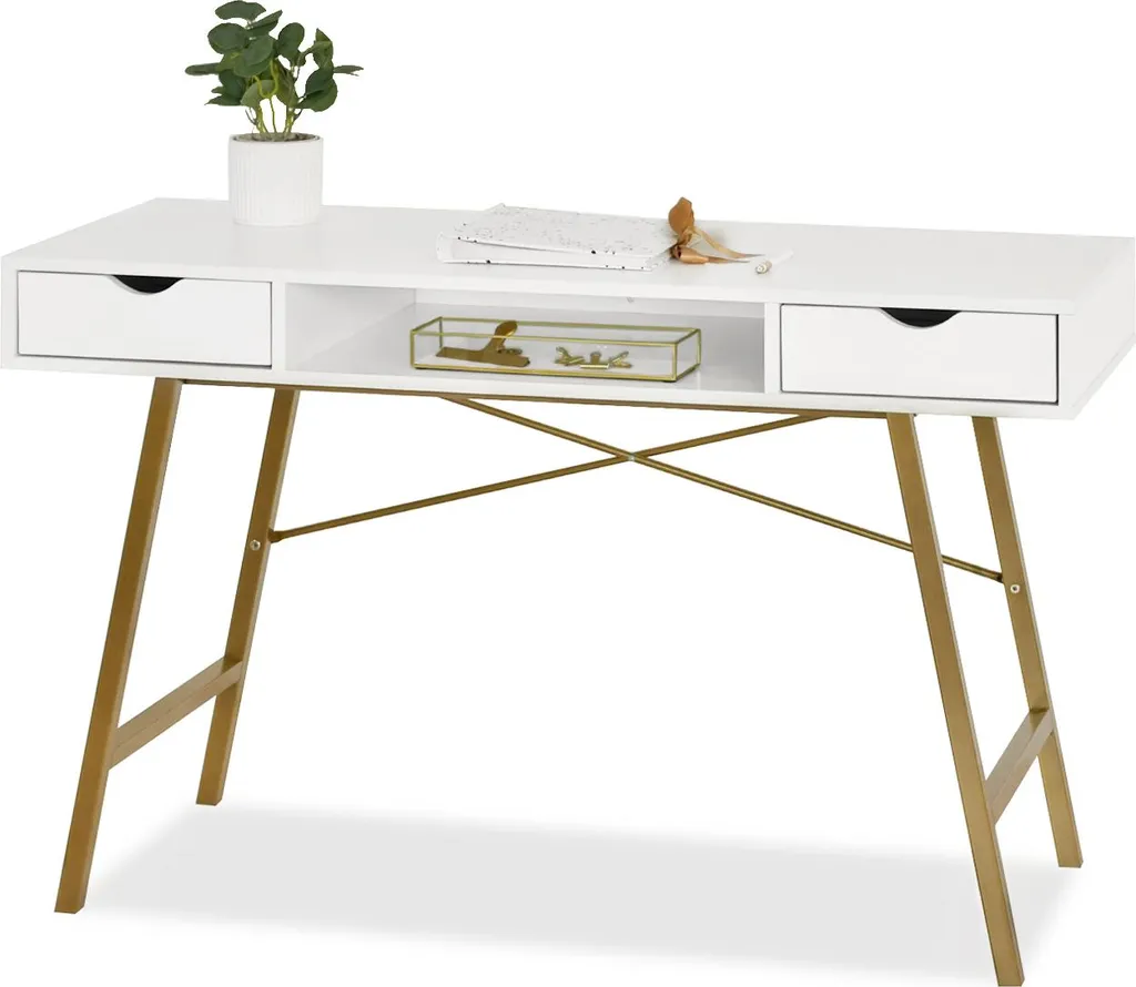 Bureau DEVON or et blanc stable - Meuble de travail chic gain de place