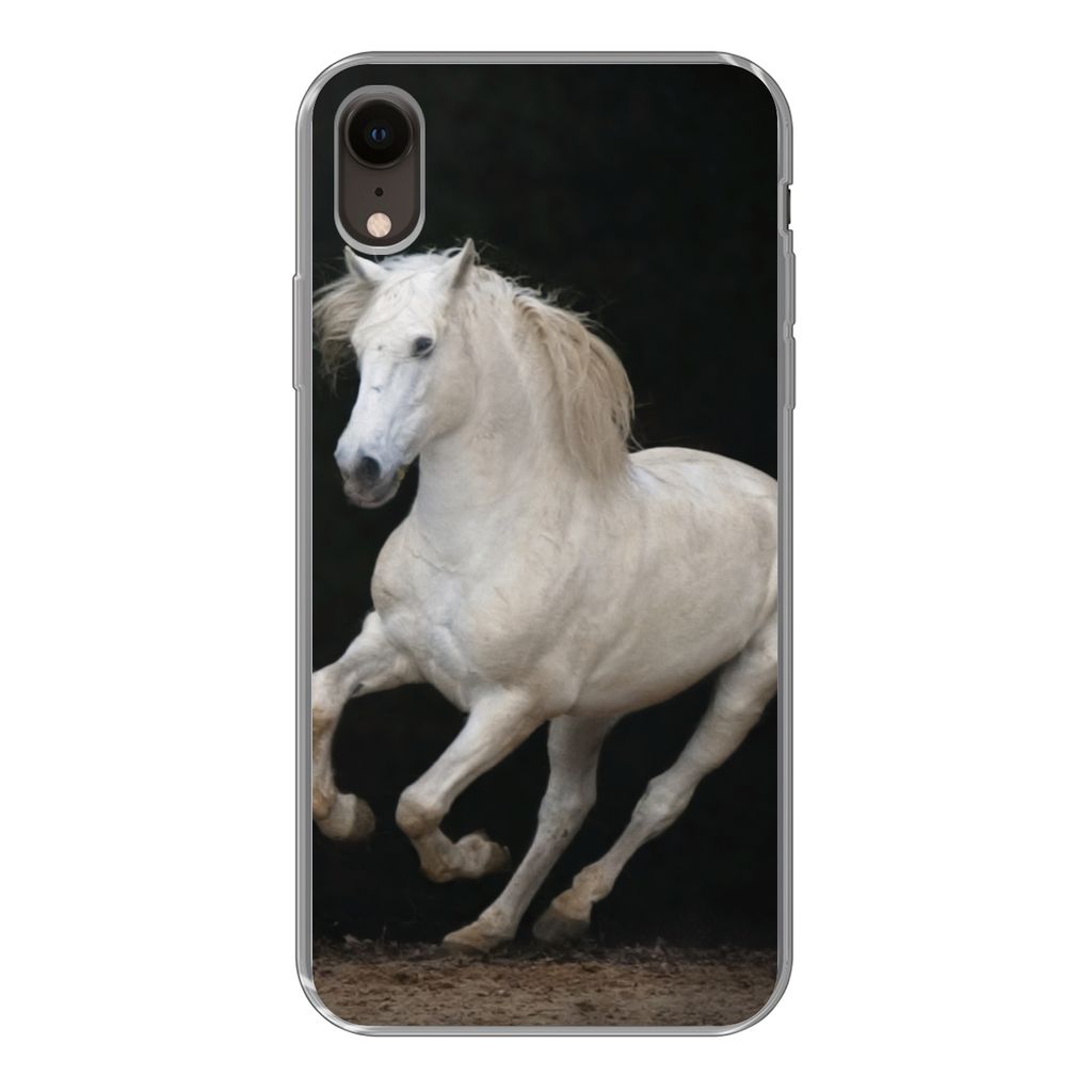 MuchoWow Handyhülle Schutzhülle Hülle für iPhone XR Pferde - Schwarz - Porträt Silikon Softcase Handy Hülle - Schutzdeckel