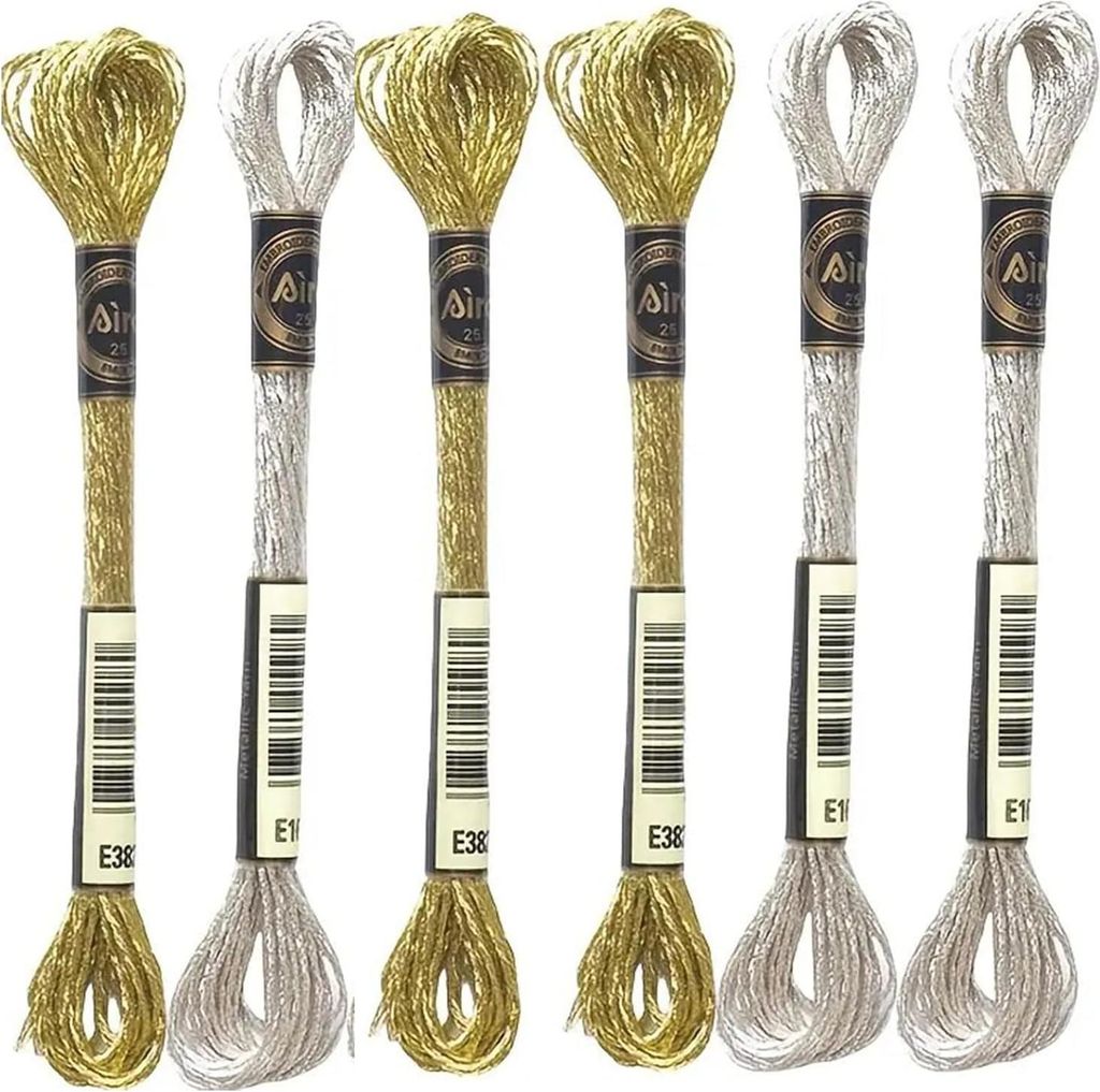 6 Stück Sticktwist Kreuzstichfäden, 8m Stickgarn Gold Produktbild 