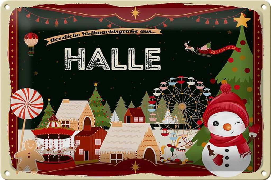 Blechschild Weihnachten Grüße aus HALLE 30x20cm