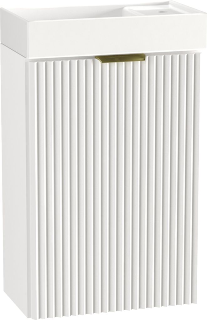 WENA Waschtischunterschrank mit Waschbecken 40 cm, geriffelte Fronten, Griffe aus Metall in der Farbe Gold (Farbe: Weiß)