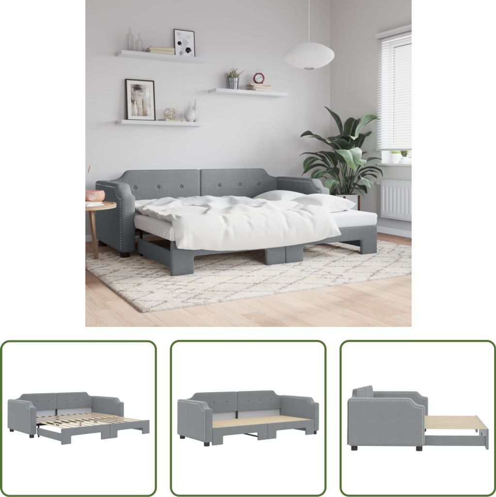 The Living Store Tagesbett Ausziehbar Hellgrau 90x200 cm Stoff