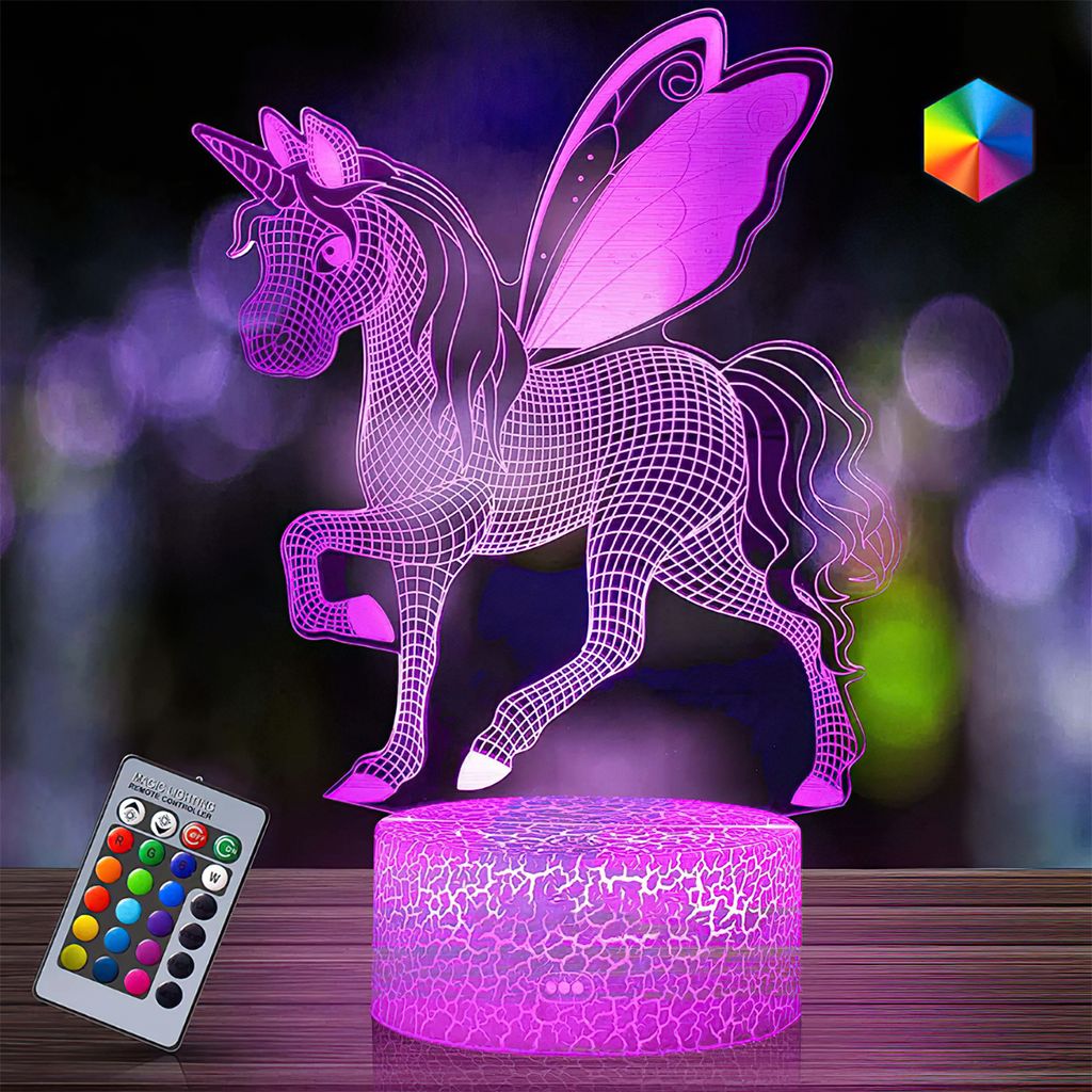 Kinder 3D Einhorn Nachtlicht, Tischlampe mit 16 Farben und Produktbild 