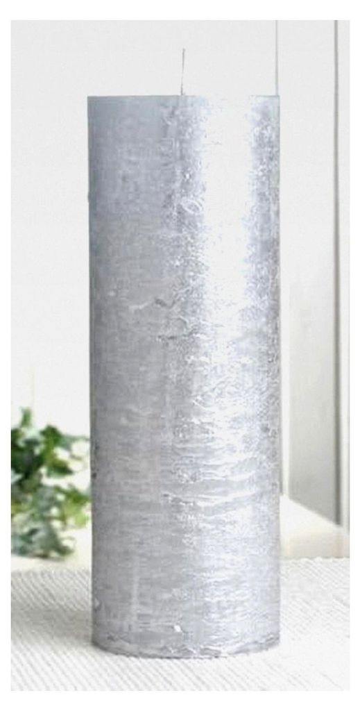 Rustikale Stumpenkerze, 20 x 7 cm Ø, Silber-metallic
