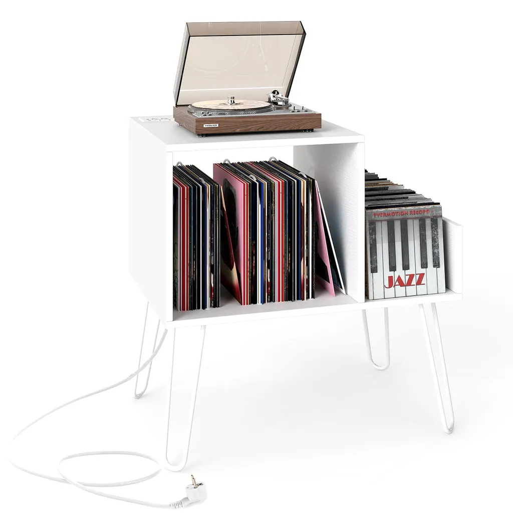 Table de chevet pour platine vinyle et rangement albums pour petit salon