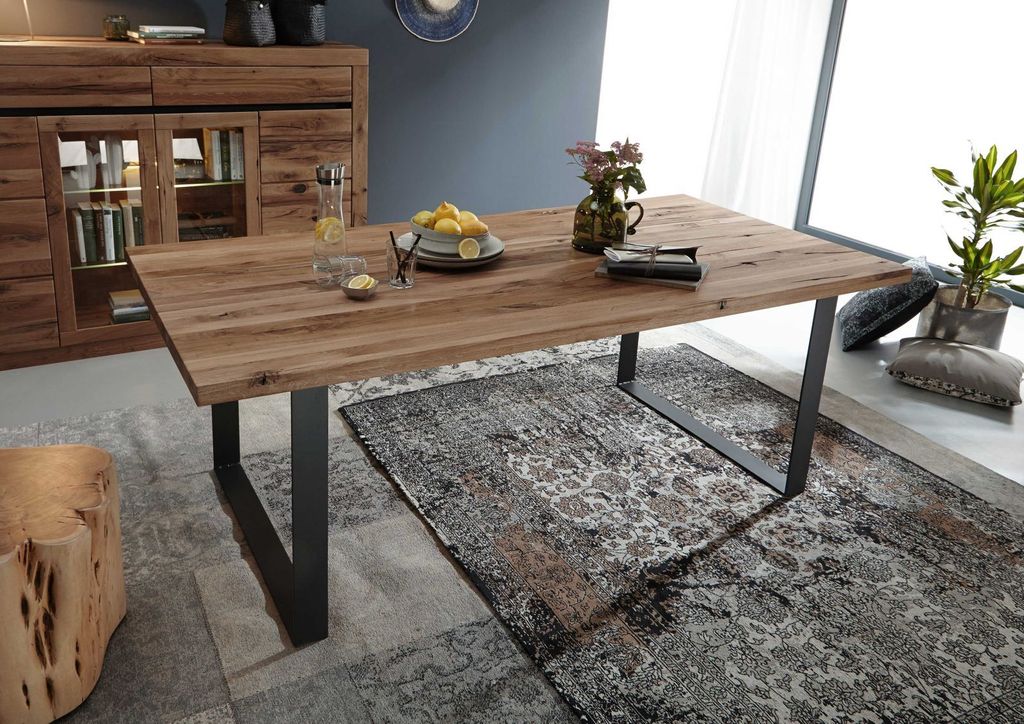 MASSIVMOEBEL24 Esstisch Wild-/Zerreiche 160x90x76 Tabacco brown geölt MONTREUX #313