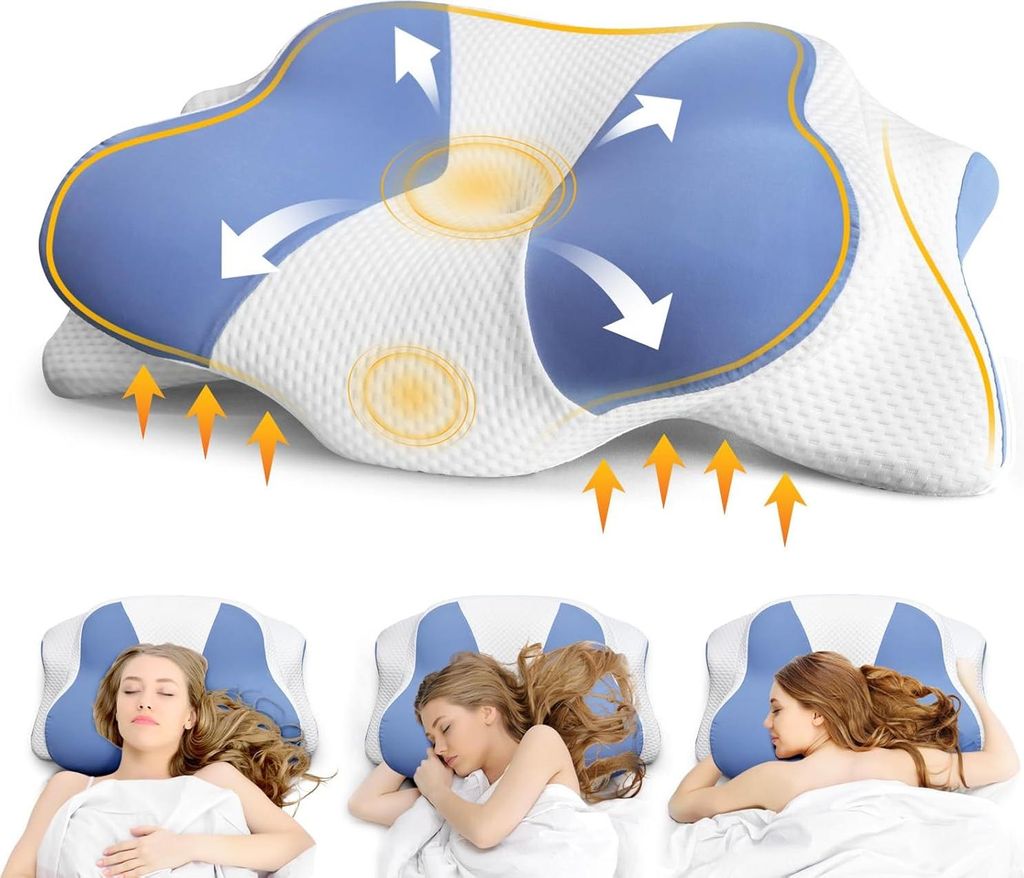 Nackenkissen, Kopfkissen, Orthopädisches Kissen, Memory Foam Kissen, Ergonomisches Kopfkissen, Schulter und Nackenschmerzen, für Bauch, Rücken