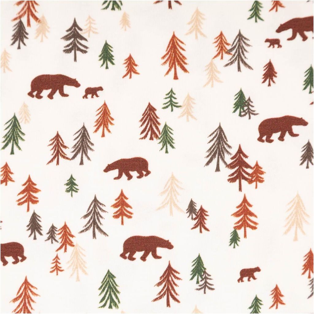 Jersey Stoff Baumwolljersey Bären Tannen wollweiß braun 1,50m Breite