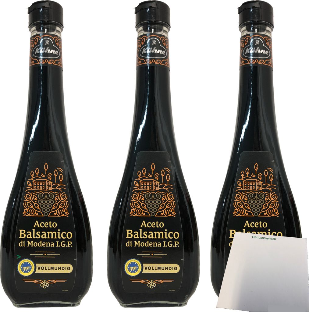 Kühne Aceto Balsamico di Modena vollmundig Essig aus original italienischem Rotweinessig mit Traubenmostkonzentrat 3er Pack (3x500ml Flasche) + us...