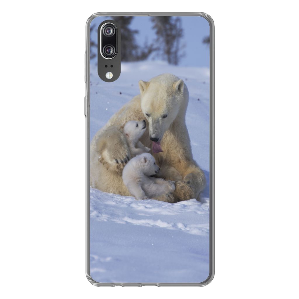 MuchoWow Handyhülle Schutzhülle Hülle für Huawei P20 Eisbären - Schnee - Weiß Silikon Softcase Handy Hülle - Hardcover