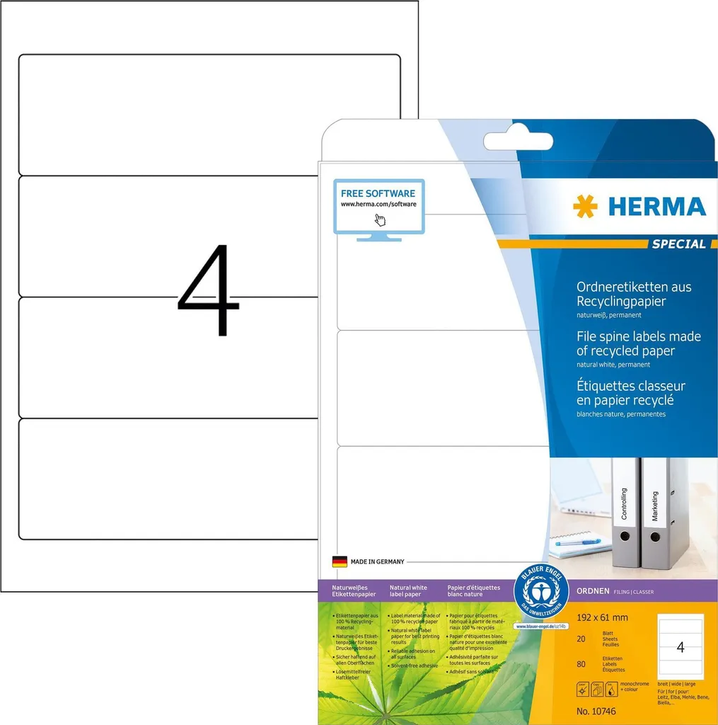 HERMA 10746 Etichette Raccoglitori Riciclate 192x61mm | Cancelleria Eco