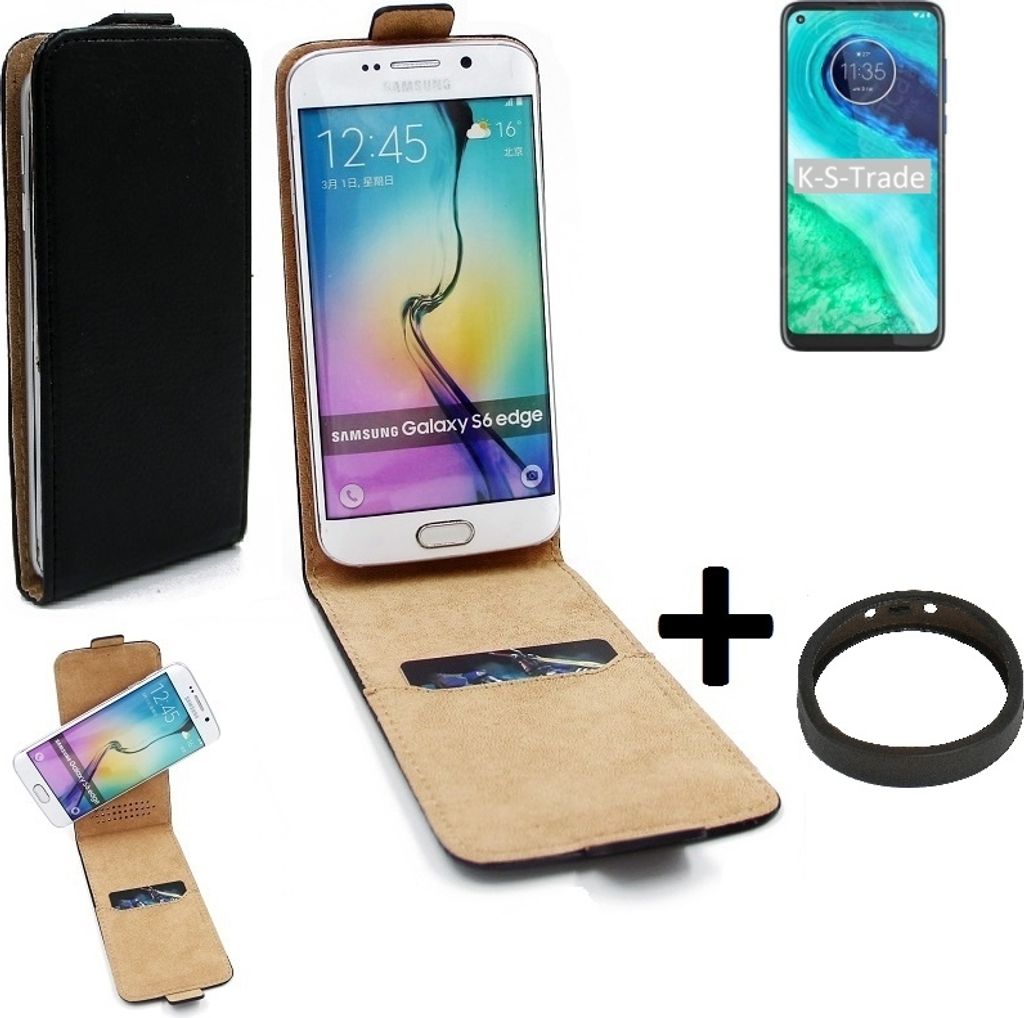 K-S-Trade TOP SET Handy-Hülle kompatibel mit Motorola Moto G8 360° Flipstyle Schutz-Hülle Smartphone Tasche schwarz + TPU Bumper, Case Hülle Flip