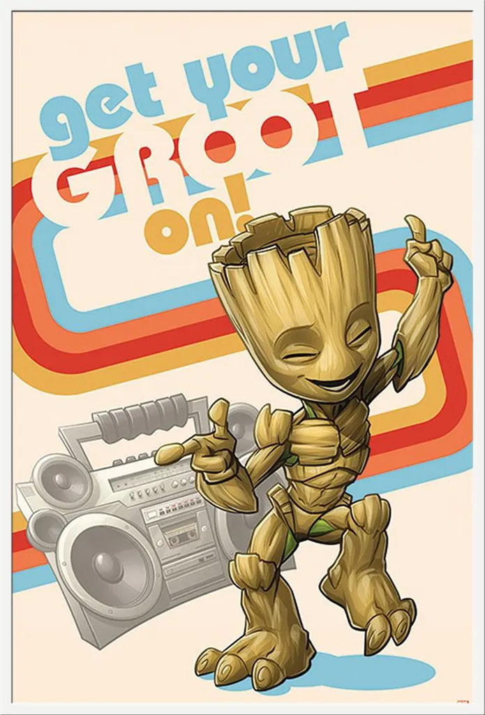 Décoration Murale Marvel Groot pour Chambre ou Bureau Cadre Blanc 61x91