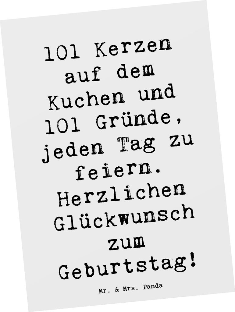 Mr. & Mrs. Panda Postkarte Spruch 101. Geburtstag Feier - Weiß - Geschenk, besondere Momente, Ansichtskarten, Ansichtskarte, geliebte Menschen, Al...