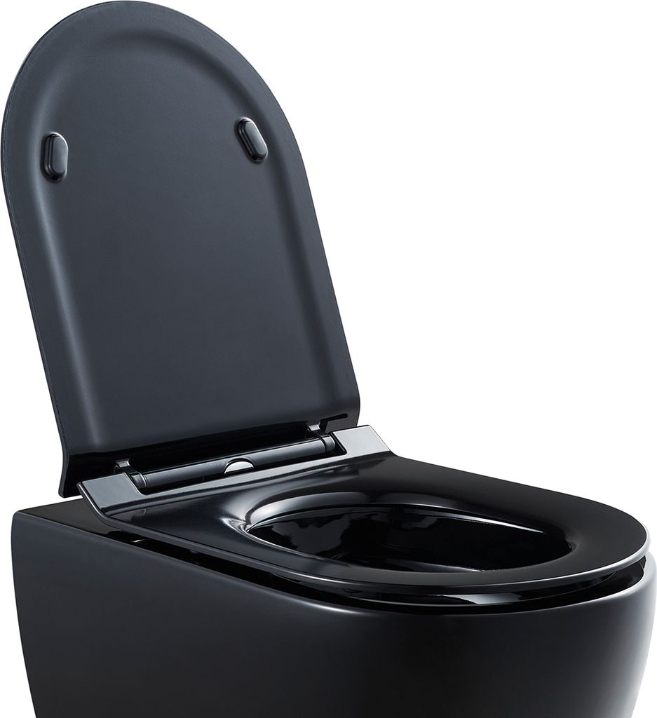 BERNSTEIN Ultraflacher Duroplast WC-Sitz U2019 in Schwarz mit Soft-Close und Take-Off Funktion – Antibakteriell, Passend für D-Form WCs