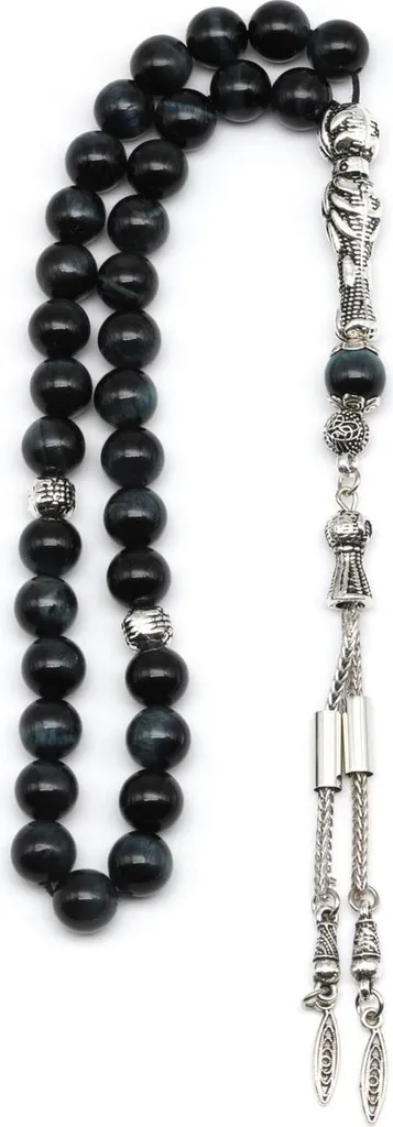 Chapelet Tesbih pierre œil-de-tigre bleu 33 perles durable et relaxant