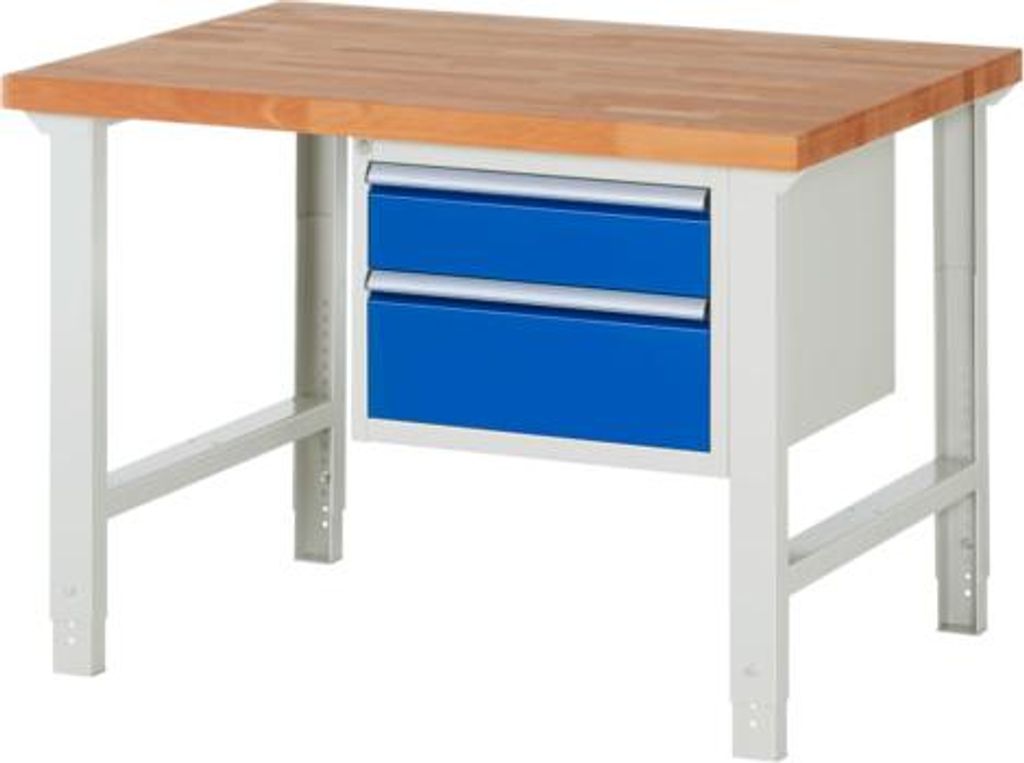 Werkbank mit 2 Schubladen - Vollauszug - 150:1 / 210:1 - höhenverstellbar 790-1.140 mm - 1.250 x 900 mm (BxT) - Traglast 750 kg - Buche