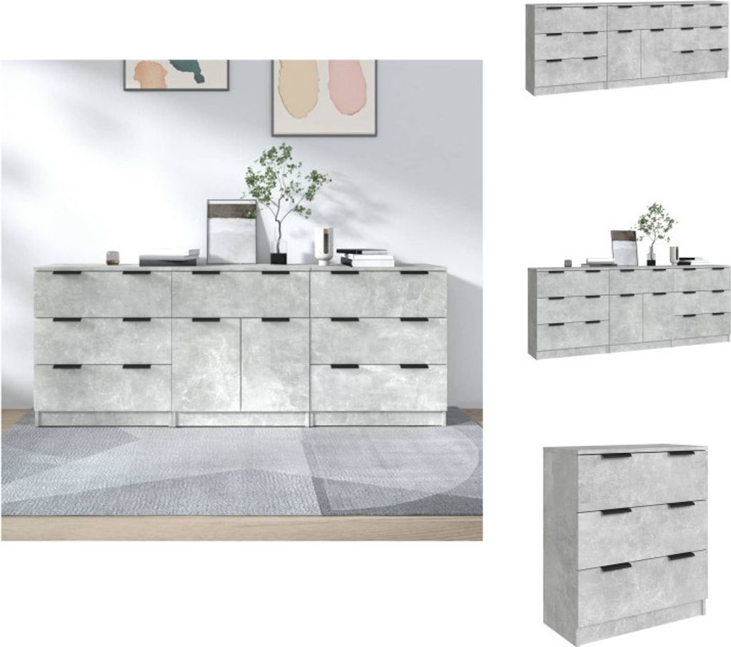 vidaXL 3-tlg. Sideboard-Set Betongrau Holzwerkstoff - Sideboards