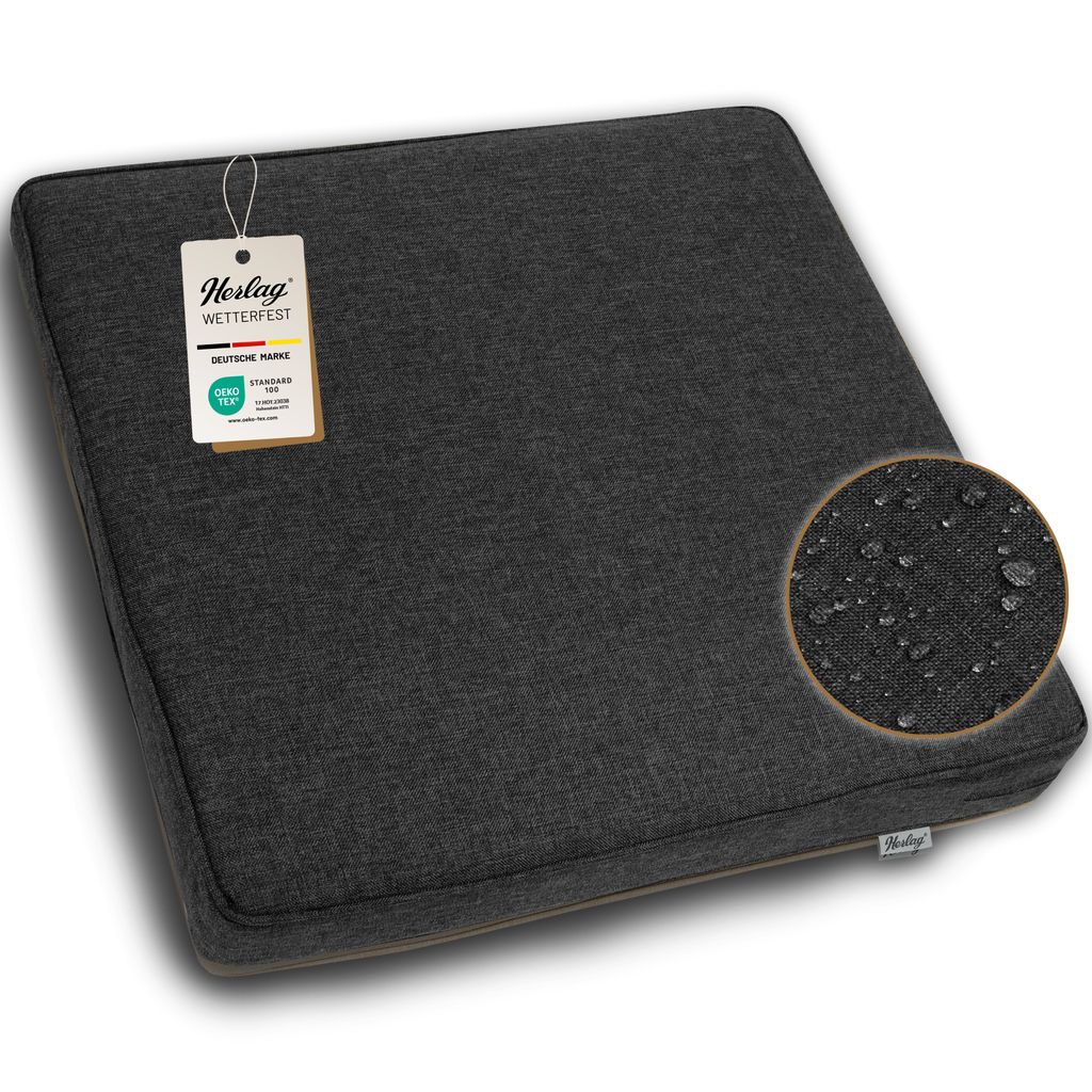Herlag Loungekissen Sunny, Sitzkissen 70x70x8,5cm Anthrazit, Wetterfestes Premiumkissen für Gartenlounge, Waschbares Gartenkissen, UV- & Fleckschutz