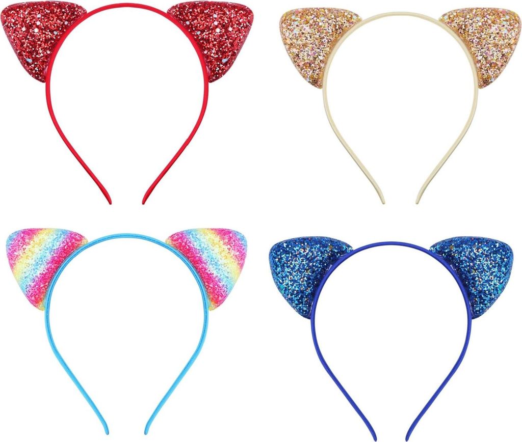 Bunte Glitzer Pailletten Katzenohren Haarband Set von 4 Stück für Frauen und Mädchen - Alltagsleben Party.