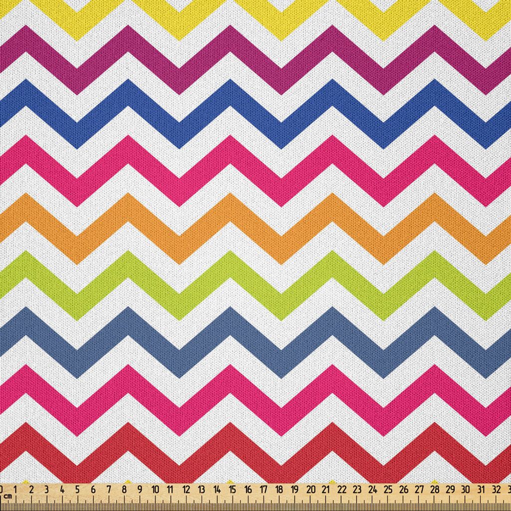 ABAKUHAUS Winkel Microfaser Stoff als Meterware , Zick Zack Muster Bunter Regenbogen Festlichen Spaß Genuss Künstlerisches Design, 10 M (230 x 10...