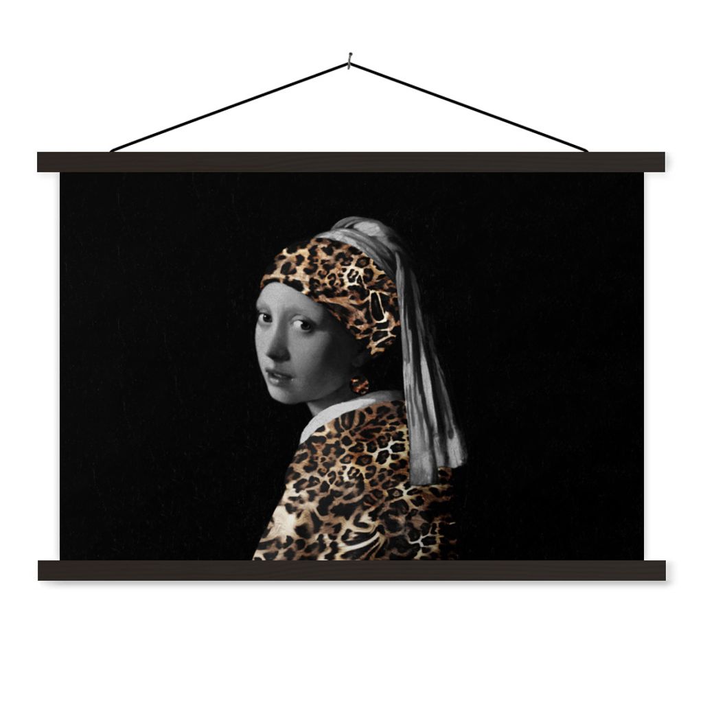 MuchoWow Textilposter Das Mädchen mit dem Perlenohrring - Panther - Design 90x60 cm mit schwarzem Rahmen - Aufhängungssatz